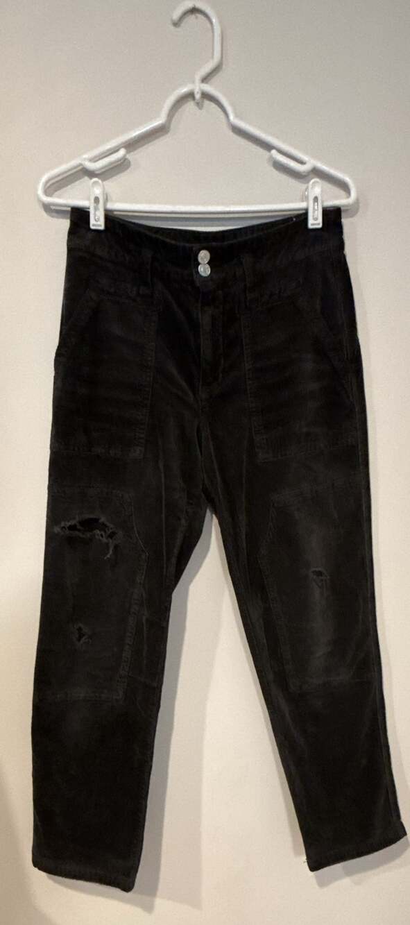 Pilcro Corduroy Pants Size 28 Black Distressed Patchwork Utility